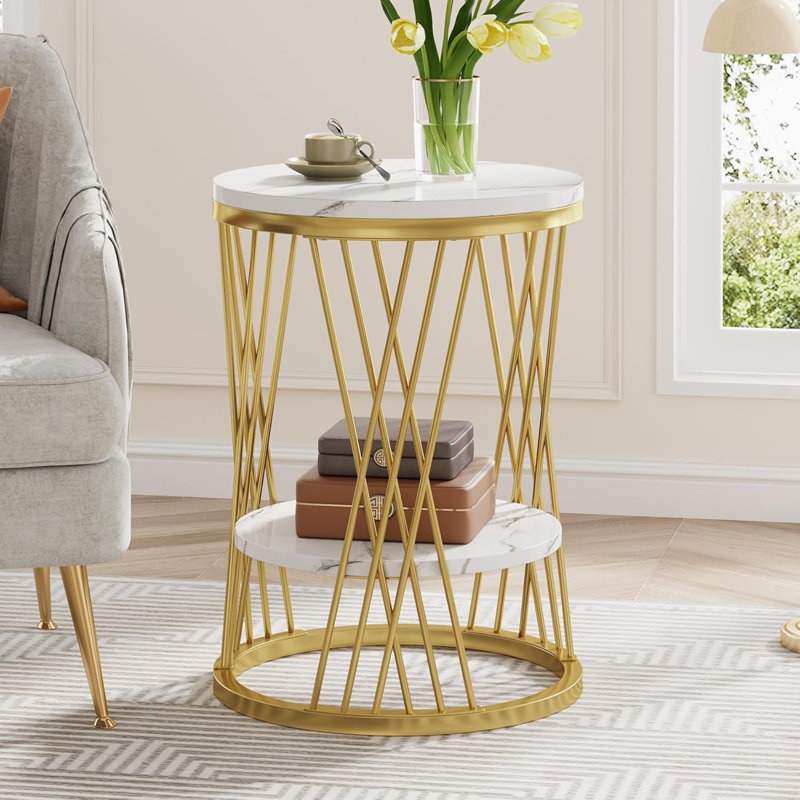 Round Marble on sale Accent Table End 2 Tiers